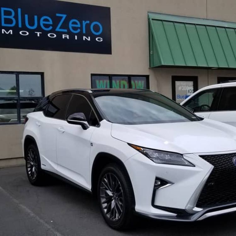 White Lexus RX at Blue Zero shop