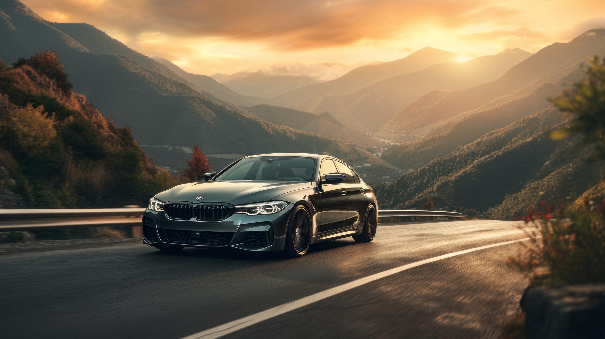 Luxury car on scenic mountain road