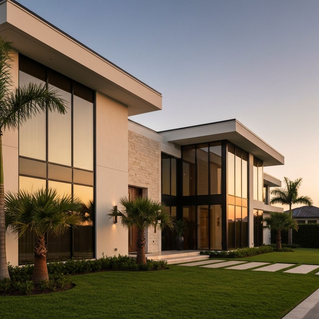 Modern home with tinted windows